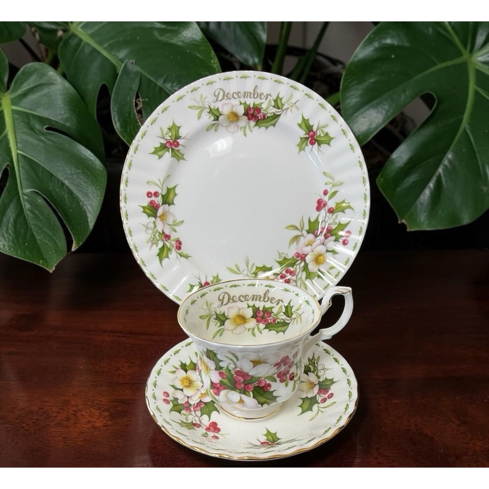 Royal Albert Birthday Breakfast Teacup Saucer Plate December Christmas England